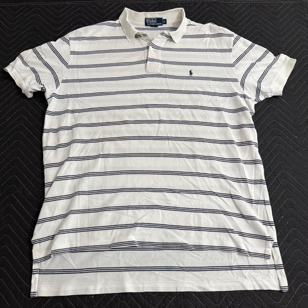 Vintage Polo By Ralph Lauren Polo Shirt Mens XL Short Sleeve Striped White Black